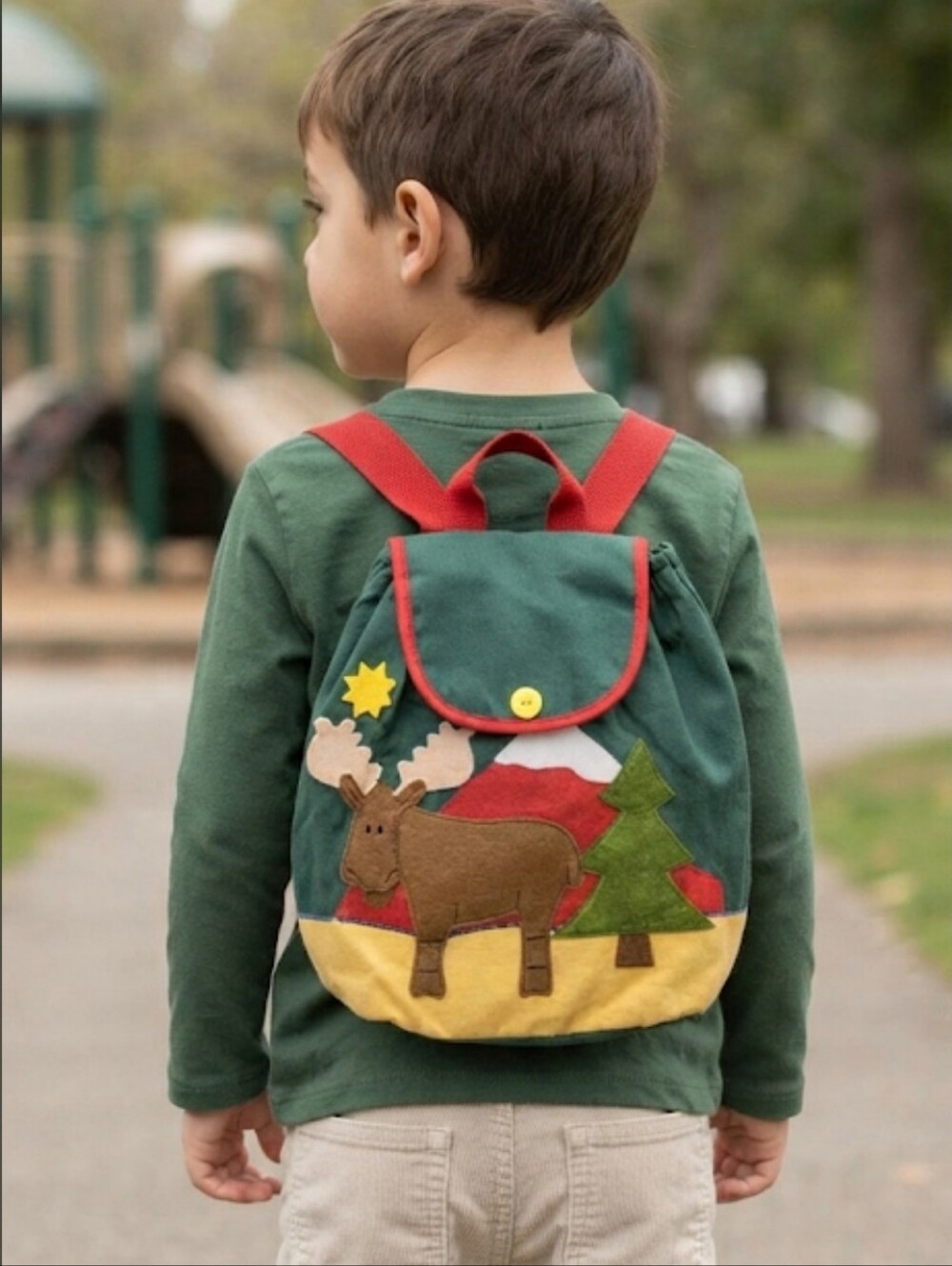 Vintage Stephen Joseph Children's Sidekick "Moose" Backpack Green Canvas NWOT